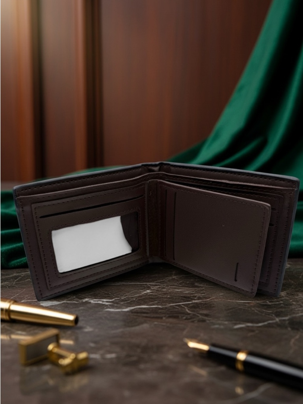 Navy & Brown Leather Bi-Fold Wallet - Picture 4 of 4
